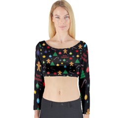 Christmas pattern Long Sleeve Crop Top