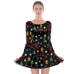 Christmas pattern Long Sleeve Skater Dress