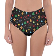 Christmas pattern Reversible High-Waist Bikini Bottoms