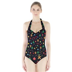 Christmas pattern Halter Swimsuit