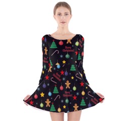 Christmas pattern Long Sleeve Velvet Skater Dress