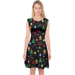 Christmas pattern Capsleeve Midi Dress