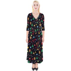 Christmas pattern Quarter Sleeve Wrap Maxi Dress