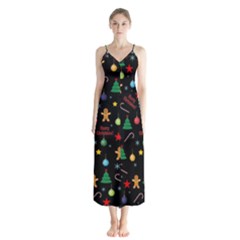 Christmas pattern Button Up Chiffon Maxi Dress