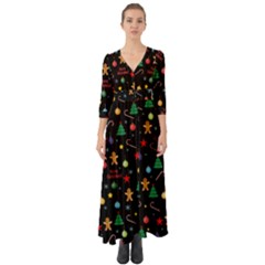 Christmas pattern Button Up Boho Maxi Dress