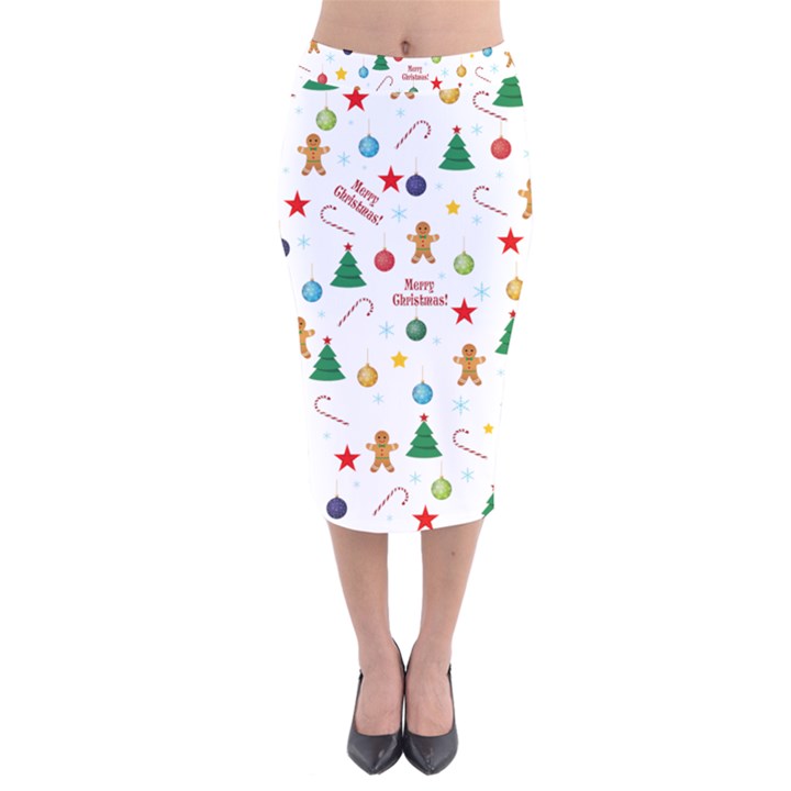 Christmas pattern Velvet Midi Pencil Skirt