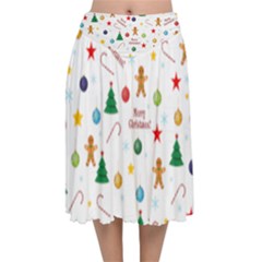 Christmas Pattern Velvet Flared Midi Skirt by Valentinaart