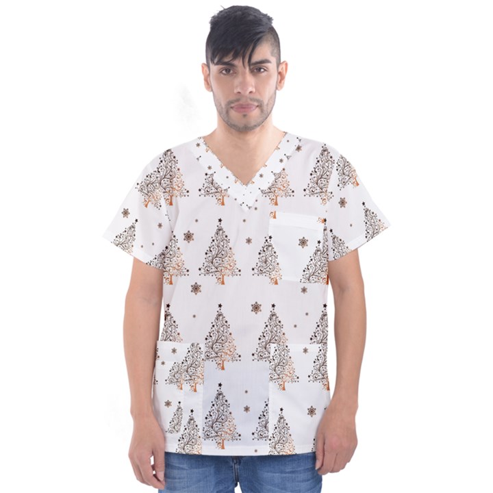 Christmas tree - pattern Men s V-Neck Scrub Top