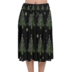 Christmas Tree - Pattern Velvet Flared Midi Skirt