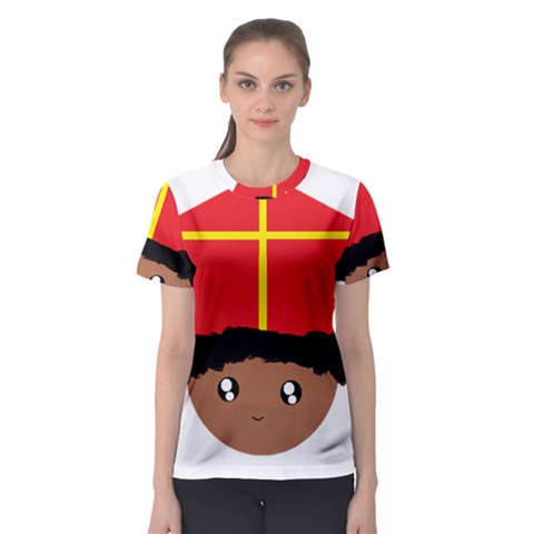 Cutieful Kids Art Funny Zwarte Piet Friend Of St  Nicholas Wearing His Miter Women s Sport Mesh Tee by yoursparklingshop