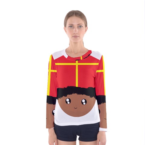 Cutieful Kids Art Funny Zwarte Piet Friend Of St  Nicholas Wearing His Miter Women s Long Sleeve Tee by yoursparklingshop