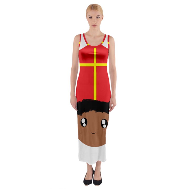 Cutieful Kids Art Funny Zwarte Piet Friend of St  Nicholas wearing his Miter Fitted Maxi Dress