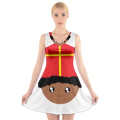 Cutieful Kids Art Funny Zwarte Piet Friend Of St  Nicholas Wearing His Miter V-neck Sleeveless Skater Dress by yoursparklingshop