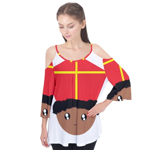 Cutieful Kids Art Funny Zwarte Piet Friend Of St  Nicholas Wearing His Miter Flutter Tees by yoursparklingshop