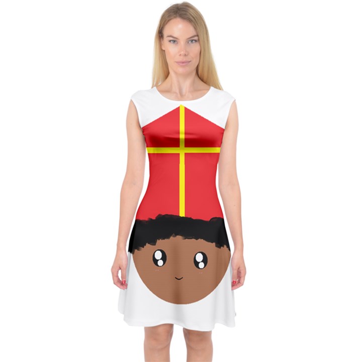 Cutieful Kids Art Funny Zwarte Piet Friend of St  Nicholas wearing his Miter Capsleeve Midi Dress