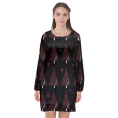 Christmas Tree - Pattern Long Sleeve Chiffon Shift Dress  by Valentinaart