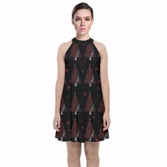 Christmas Tree - Pattern Velvet Halter Neckline Dress 