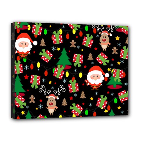 Santa And Rudolph Pattern Canvas 14  X 11 