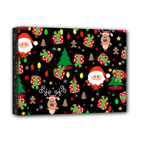 Santa And Rudolph Pattern Deluxe Canvas 16  X 12   by Valentinaart