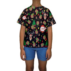 Santa And Rudolph Pattern Kids  Short Sleeve Swimwear by Valentinaart