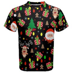 Santa And Rudolph Pattern Men s Cotton Tee by Valentinaart