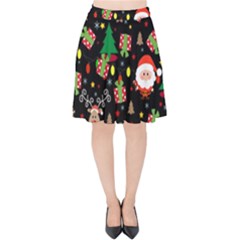 Santa And Rudolph Pattern Velvet High Waist Skirt by Valentinaart