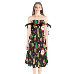 Santa And Rudolph Pattern Shoulder Tie Bardot Midi Dress by Valentinaart