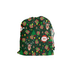 Santa And Rudolph Pattern Drawstring Pouches (medium)  by Valentinaart