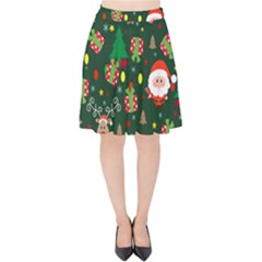 Santa And Rudolph Pattern Velvet High Waist Skirt by Valentinaart