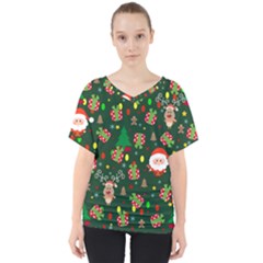 Santa And Rudolph Pattern V-neck Dolman Drape Top by Valentinaart