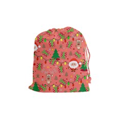 Santa And Rudolph Pattern Drawstring Pouches (medium) 