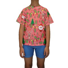 Santa And Rudolph Pattern Kids  Short Sleeve Swimwear by Valentinaart