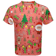 Santa And Rudolph Pattern Men s Cotton Tee by Valentinaart