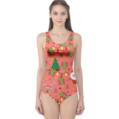 Santa And Rudolph Pattern One Piece Swimsuit by Valentinaart