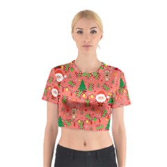 Santa And Rudolph Pattern Cotton Crop Top by Valentinaart