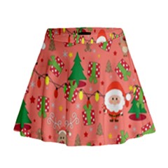 Santa And Rudolph Pattern Mini Flare Skirt by Valentinaart