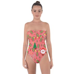 Santa And Rudolph Pattern Tie Back One Piece Swimsuit by Valentinaart