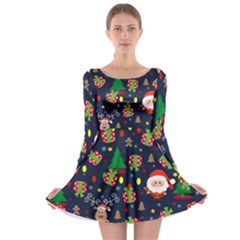 Santa And Rudolph Pattern Long Sleeve Skater Dress by Valentinaart