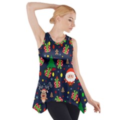 Santa And Rudolph Pattern Side Drop Tank Tunic by Valentinaart