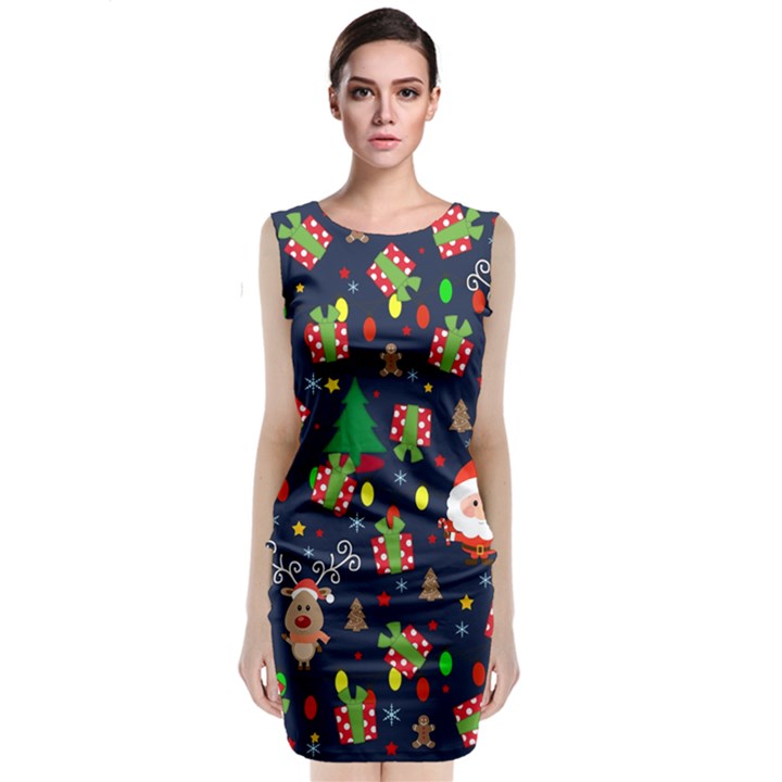 Santa and Rudolph pattern Classic Sleeveless Midi Dress