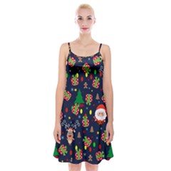 Santa And Rudolph Pattern Spaghetti Strap Velvet Dress by Valentinaart