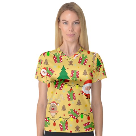 Santa And Rudolph Pattern V-neck Sport Mesh Tee by Valentinaart