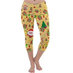 Santa And Rudolph Pattern Capri Yoga Leggings by Valentinaart