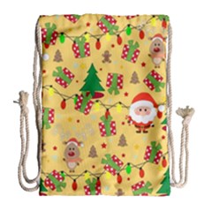 Santa And Rudolph Pattern Drawstring Bag (large) by Valentinaart