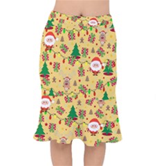 Santa And Rudolph Pattern Mermaid Skirt by Valentinaart