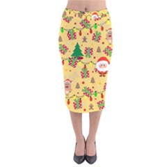 Santa And Rudolph Pattern Velvet Midi Pencil Skirt by Valentinaart