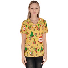 Santa And Rudolph Pattern Scrub Top by Valentinaart