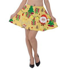 Santa And Rudolph Pattern Velvet Skater Skirt