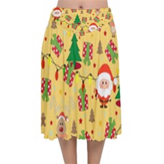 Santa And Rudolph Pattern Velvet Flared Midi Skirt by Valentinaart