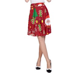 Santa And Rudolph Pattern A-line Skirt by Valentinaart